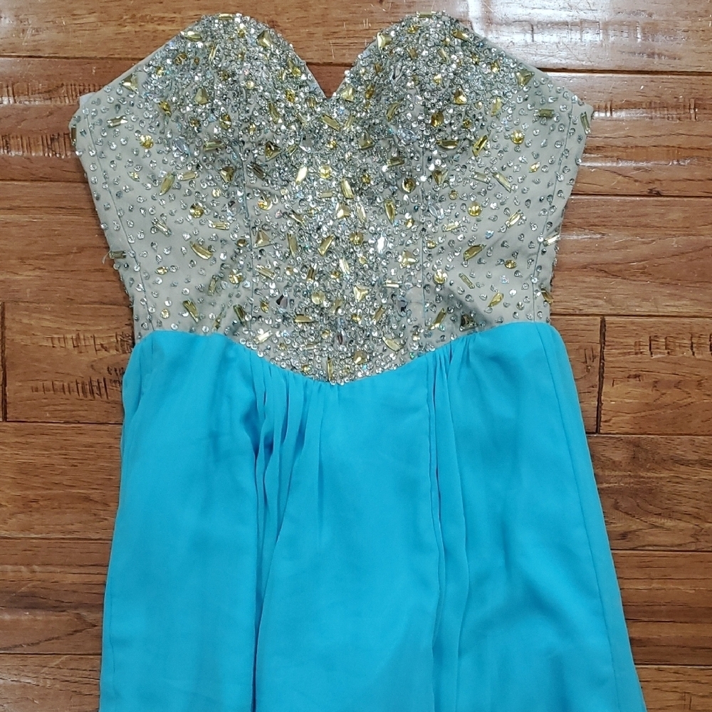 Terani Couture Turquoise Silver Gown